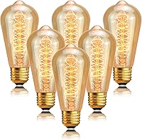Vista 10 de Bombillas Edison antiguas de 110 V 60 W, paquete de 6 bombillas incandescentes decorativas ST64 de 280 lúmenes, 2200 K, ámbar, regulables, base