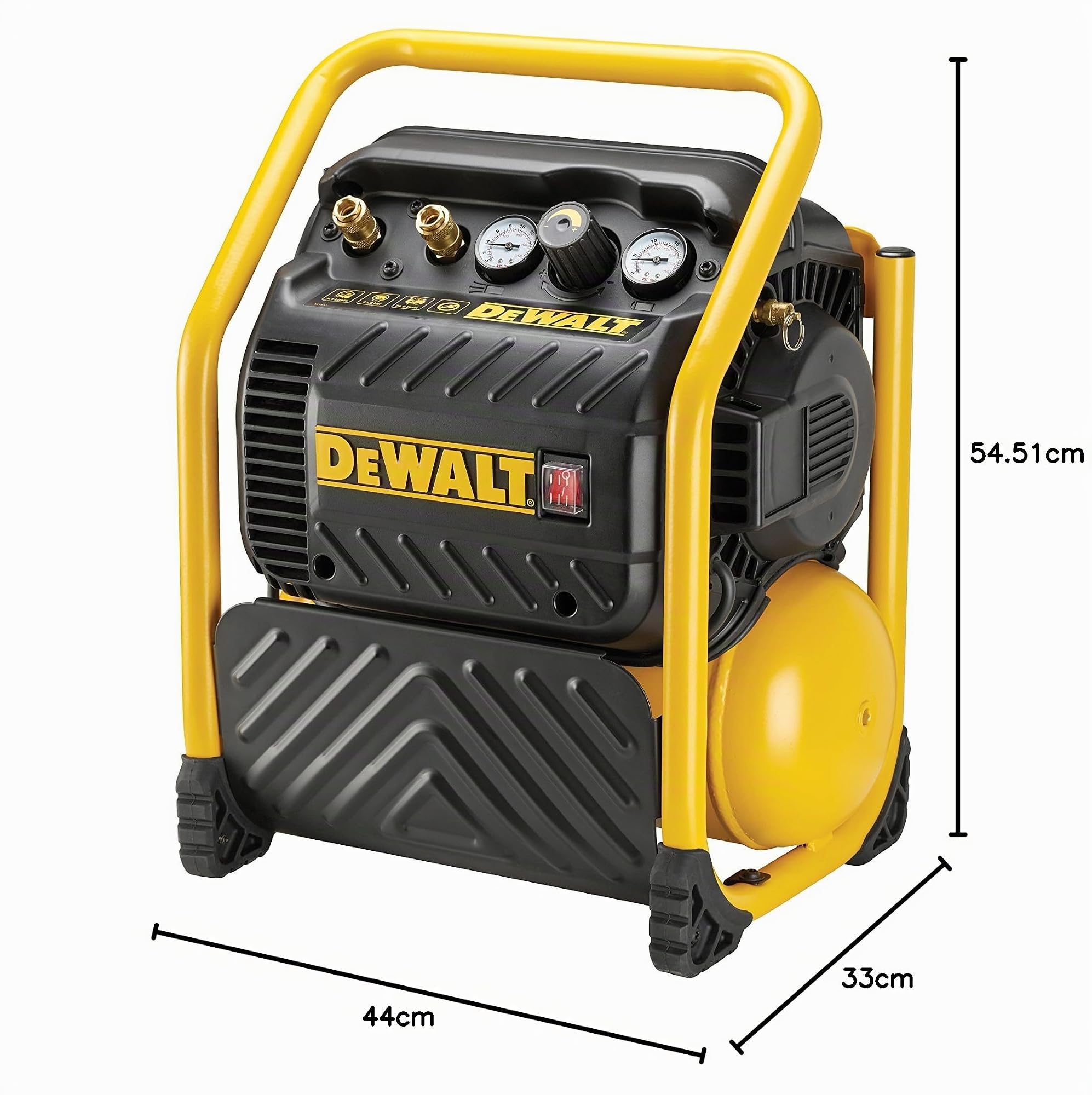 DEWALT DPC10QTC-QS, Compressore 10L a bassa rumorosità. Progettato per applicazioni di finitura e intelaiatura. Potenza motore 1.5Hp, Aria aspirata 119 litri/minuto