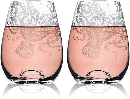 Caskata Lucy the Octopus Highball - Juego de 2 vasos de cristal sin plomo hechos a mano artesanales, regalo perfecto para bodas, cumpleaños y