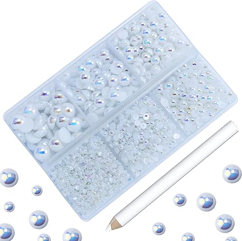 Briskbloom 3600 perlas de parte trasera plana, medias perlas AB blancas para manualidades, álbumes de recortes, tamaños mixtos de 0.079 in, 0.118