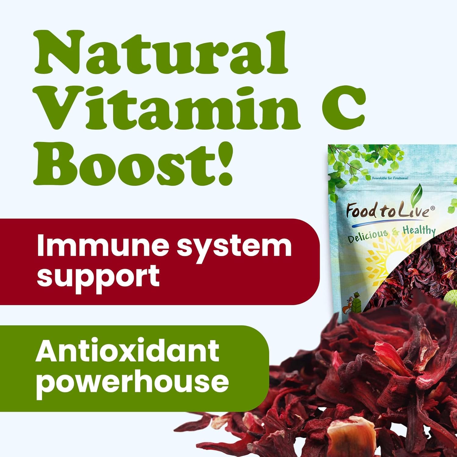 Food to Live Organic Hibiscus Flowers, 3 Pounds – Whole Petals. Great for Herbal Tea. Non-GMO. Caffeine-free. Good Source of Vitamin C. Bulk. Kosher