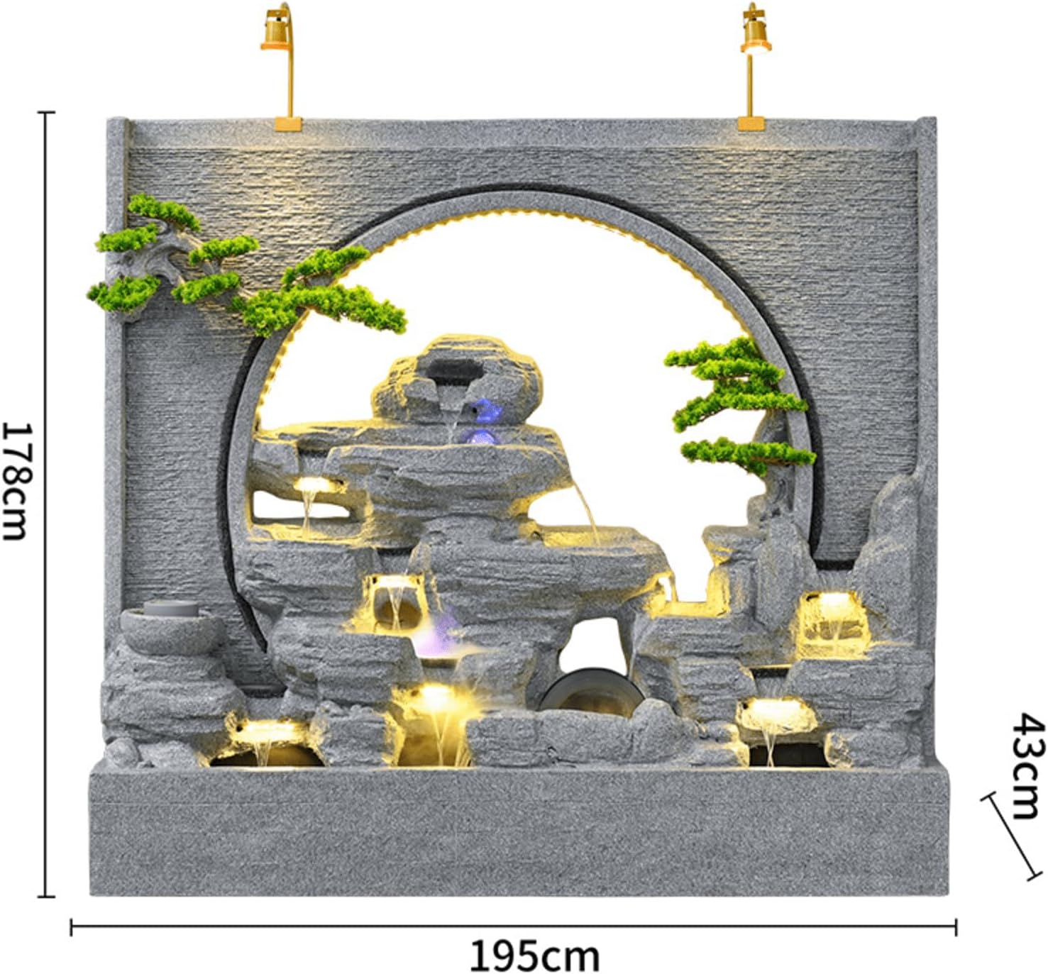 6.6ft Gray Elegant Zen Rockery Fountain with LED Lights - Durable Cement Concrete Waterfall Fountain for Indoor & Outdoor Spaces Housewarming Gift,Garden,Patio,Office,Home Decoration(5001)
