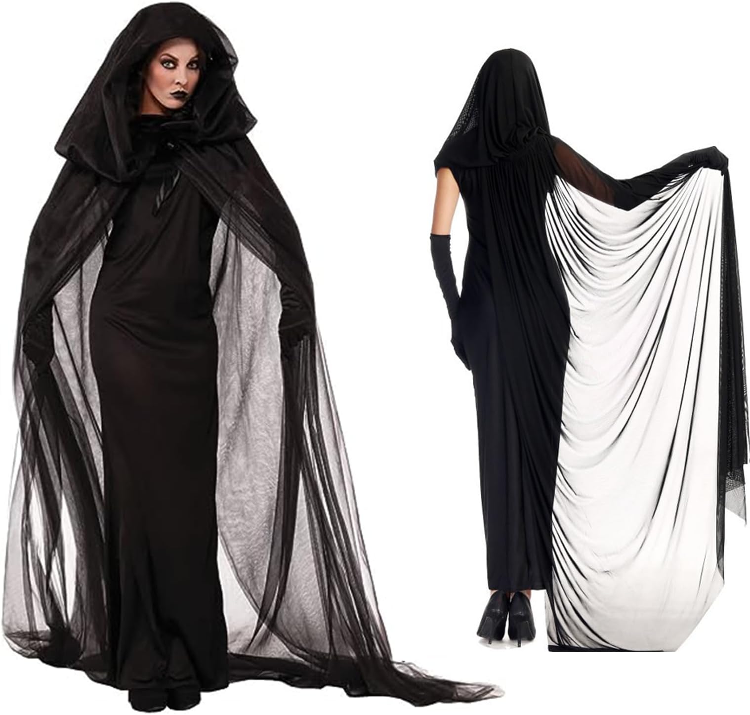 Halloween costumes women,Women's Black Hooded Cape,halloween costume,Halloween Gothic Dress Witch Costume Ghost Bride Cape Witch Dress