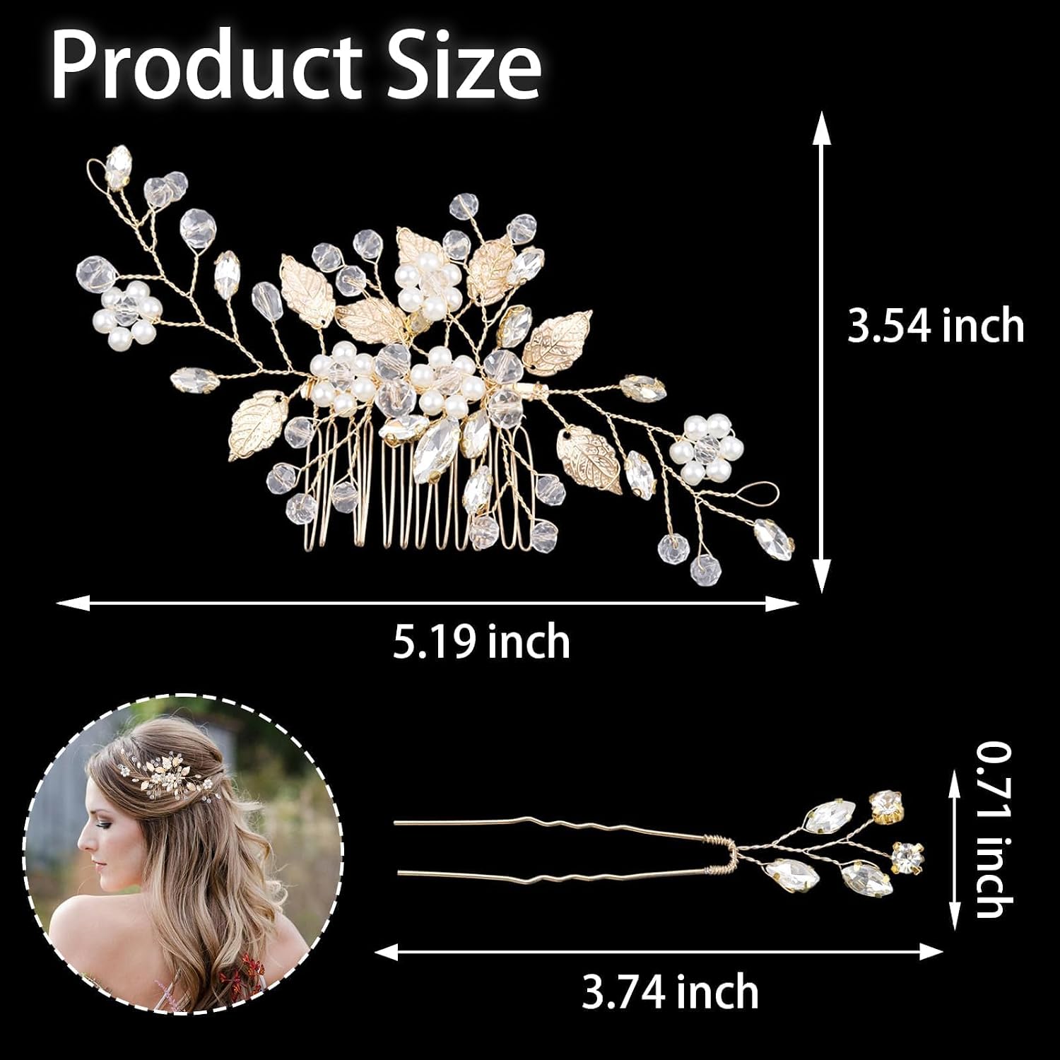 3 Pcs Gold Crystal Wedding Hair Comb Rhinestone Bridal Hair Pins Pearl Crystal Hair Accessories for Bride Bridesmaids Flower Girls