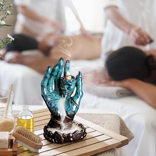 Miniatura 4 de YYW Quemador de incienso de reflujo en cascada con 20 conos de incienso y 30 varitas de incienso, diseño de calavera, mano de cascada, soporte de