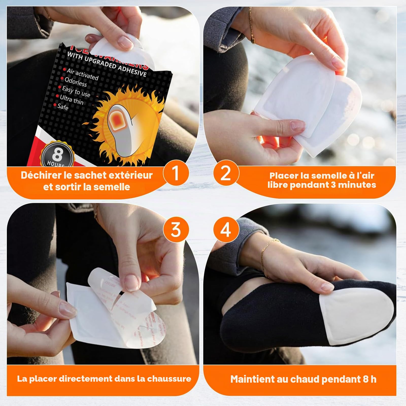 Semelle Chauffante, 10 Paires Chaufferette Pieds, 8 Heures de Chaleur Chauffe Pieds, Chaufferette Pied Extra Chaud, Chauffe-Pieds Prêt à l'emploi, Semelles Chauffantes