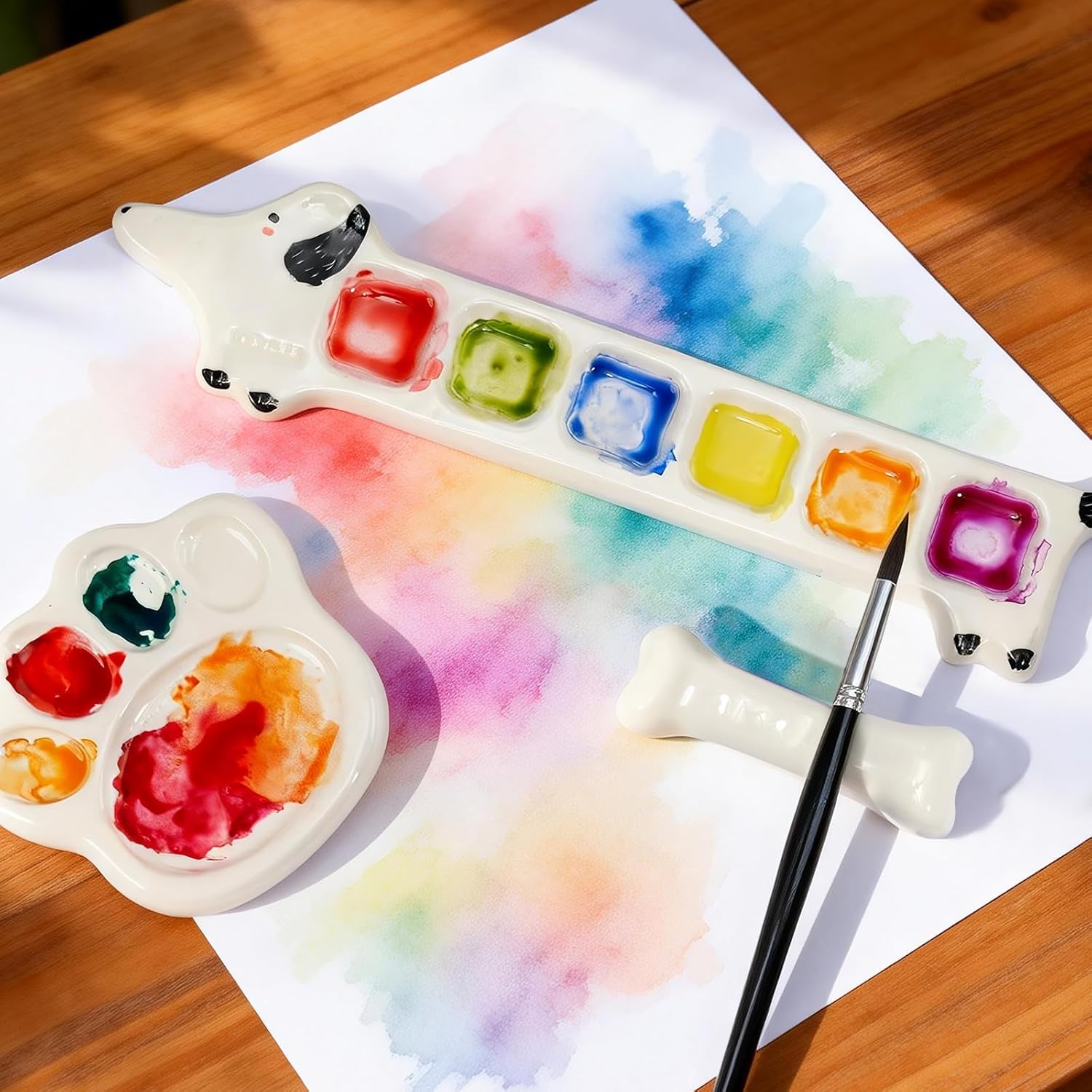Handmade Ceramic Paint Palette Set of 3, Non-Absorbent Porcelain Watercolor Mixing Tray, Stain Resistant & Easy Clean, Premium Art Tool for Watercolor, Gouache, Acrylic Artists