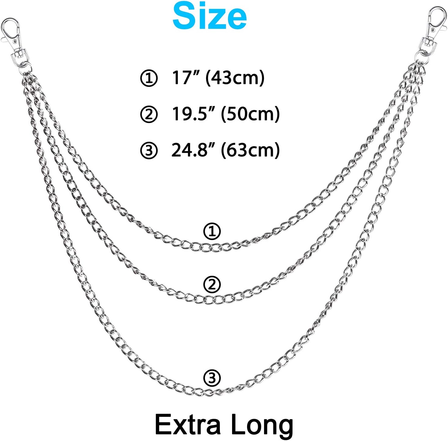 Wisdompro Pants Chain, Heavy Duty Belt Loop Chain Hip Hop Punk Trousers Jeans Chains with Lobster Clasps for Men and Women - Image 2