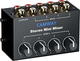 CAMWAY Audio Mixer 4 Channel - Mini RCA Stereo Audio Mixer for PC, X-box,PS4 Gaming,TV,PC,Music,Streaming,DJ Mixing,RCA Input with Independent Volume Controls,Professional Sound,Plug and Play