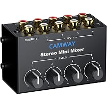CAMWAY Audio Mixer 4 Channel - Mini RCA Stereo Audio Mixer for PC, X-box,PS4 Gaming,TV,PC,Music,Streaming,DJ Mixing,RCA Input with Independent Volume Controls,Professional Sound,Plug and Play
