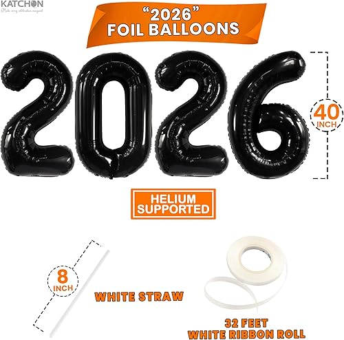 Miniatura 3 de KatchOn, Juego de globos negros 2025, gigantes de 40 pulgadas, paquete de 34 | Globos de graduación naranja y negro 2025, decoraciones de graduación