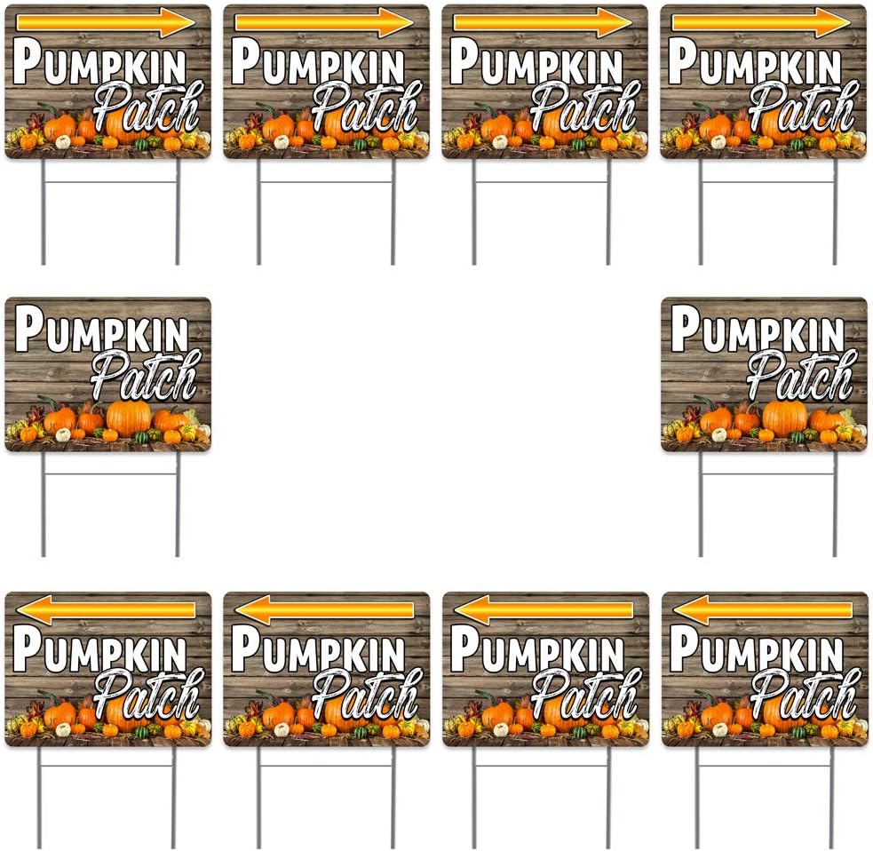 Pumpkin Patch (Arrows) 10 Pack Set 2 (10 24" x 18" Yard Signs with Metal Stake)