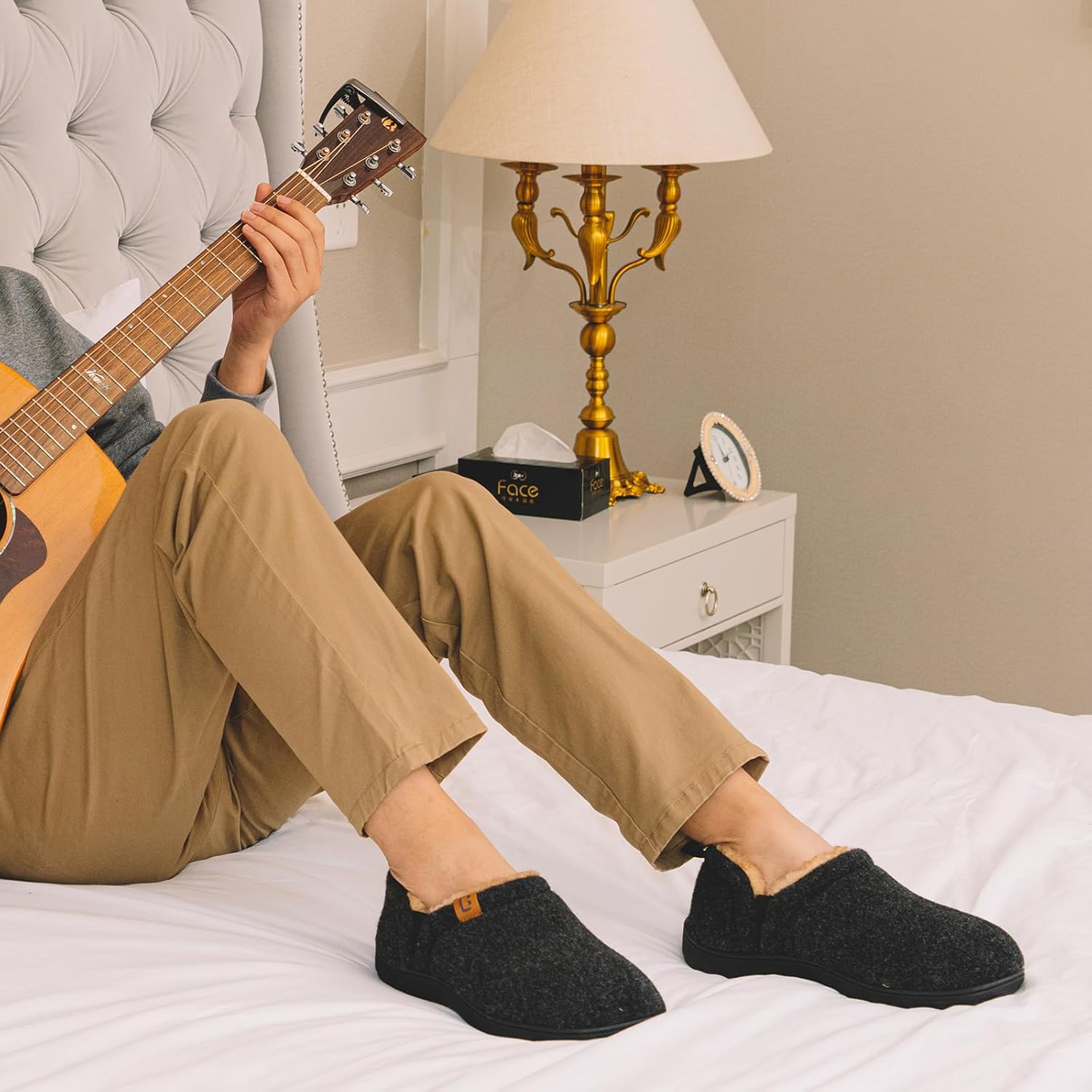 LongBay Men's Slippers Warm Bedroom Memory Foam House Shoes Slip-On for Indoor Outdoor Winter - Image 3