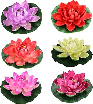 Artificial Floating Foam Lotus Flower Pond Decor Water Lily 6 Colours-1, Medium-18cm