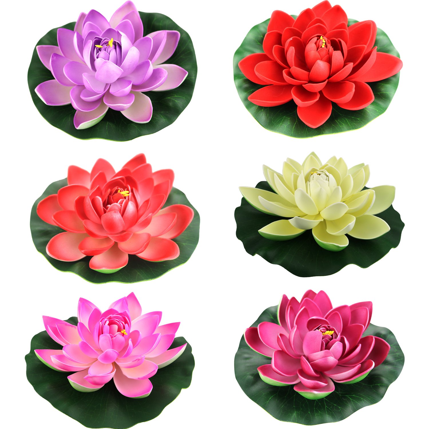 Artificial Floating Foam Lotus Flower Pond Decor Water Lily (6 Colours-1, Small-10cm)