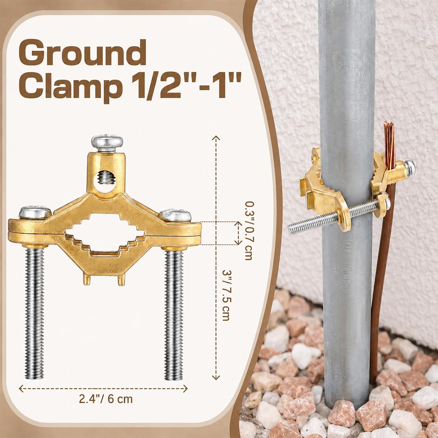 3 Pack Copper Alloy Ground Clamp 1/2" to 1" Grounding Clamp