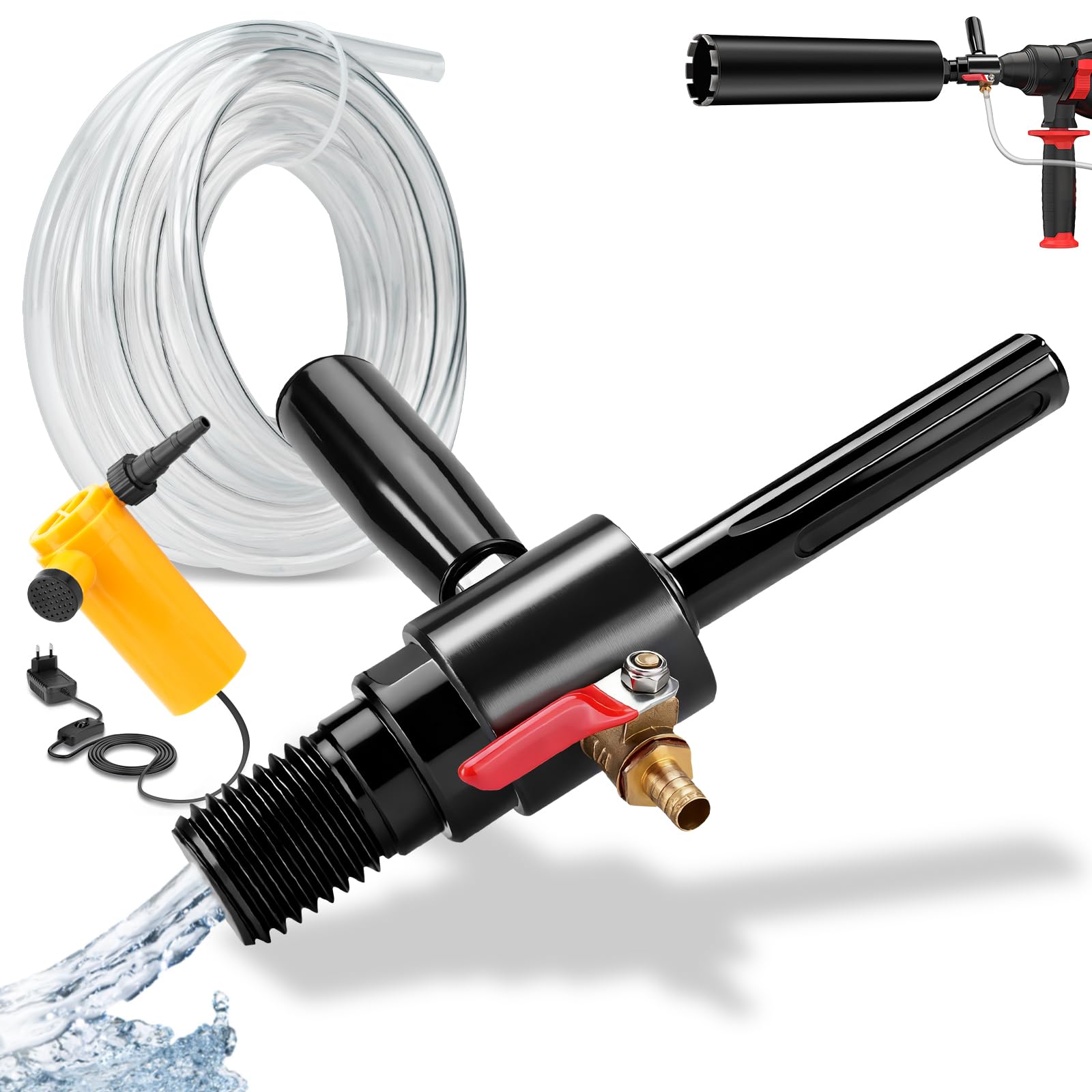 XIIW Adattatore SDS Max a 1 1/4" UNC Iniezione d’Acqua Automatica +Pompa | 4m Tubo per Trapano a Nucleo in Calcestruzzo, Acciaio 42CrMo4, G1/4" - Carotatrice Diamantata per Muro, Trapano a Nucleo