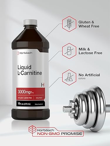 Miniatura 5 de Horbäach L-Carnitina Líquido 16 oz | 3000 mg | Sabor a bayas | Fórmula vegetariana | Suplemento sin OMG, sin gluten
