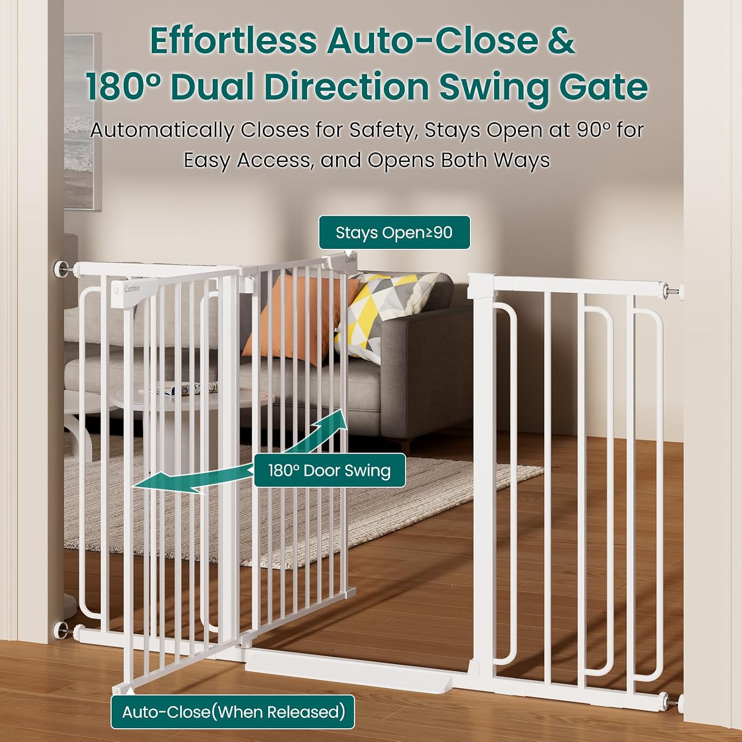Cumbor 2-Pack 36" Extra Tall Baby & Dog Gates Bundle, 29.7-51.5" & 30.4-56.8" Extra Wide Safety Gates for Stairs Doorways Hallways, Dual Lock Auto Close Easy Install Pet Gate, White