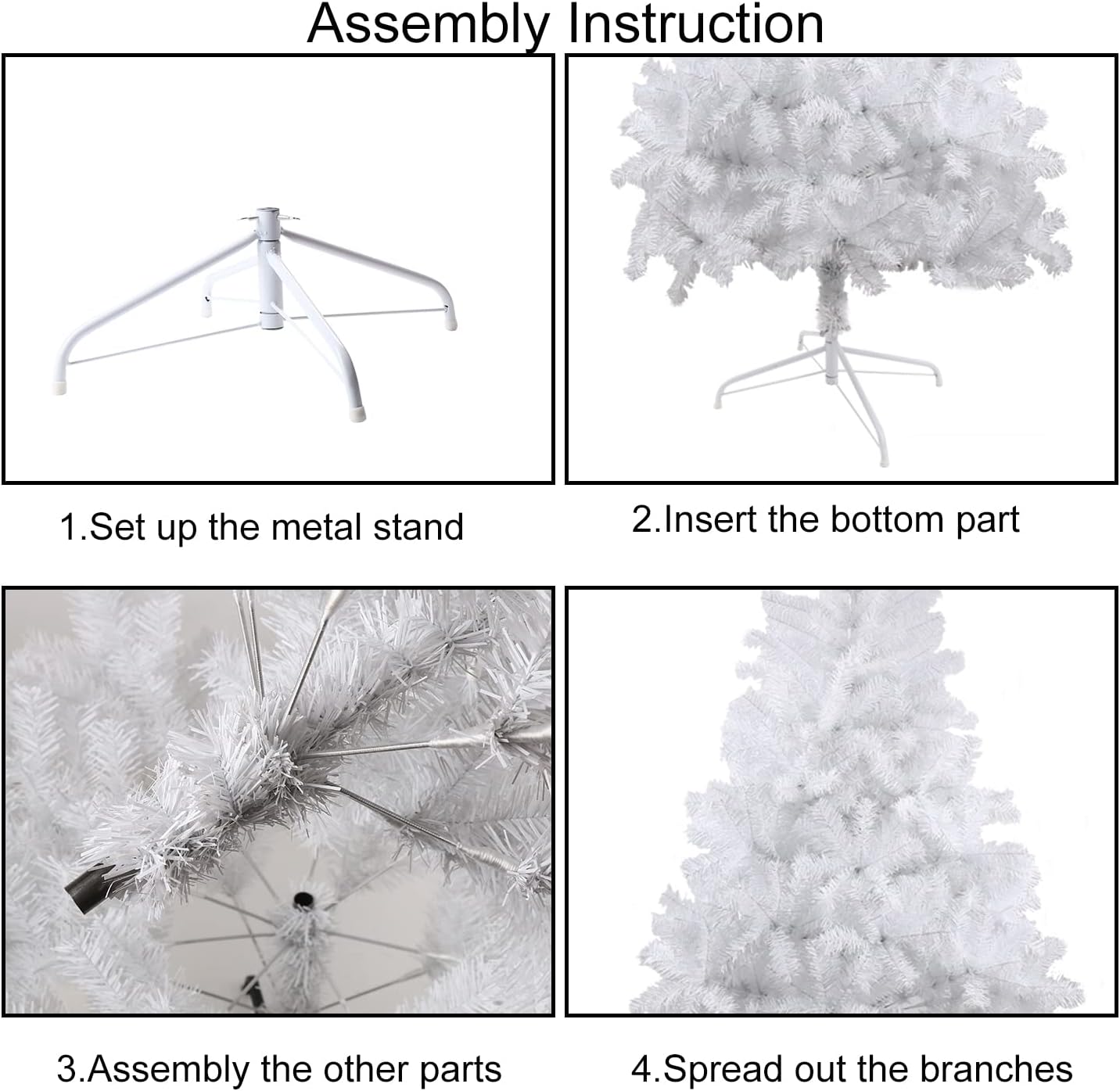 CCINEE 6ft White Artificial Christmas Tree, 700 Branch Tips Hinged Spruce with Metal Stands, Easy Assembly, for Xmas Holidy Home Party Decoration