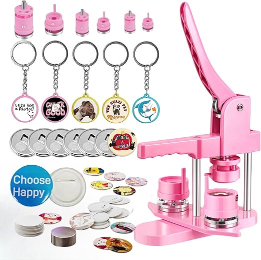 Button Maker Machine Multiple Sizes, 25mm+32mm+58mm Pin Maker Button Press Machine W/300 Pin Button, 10 Keychain 10 Bottle Opener Button, Button Making Supplies