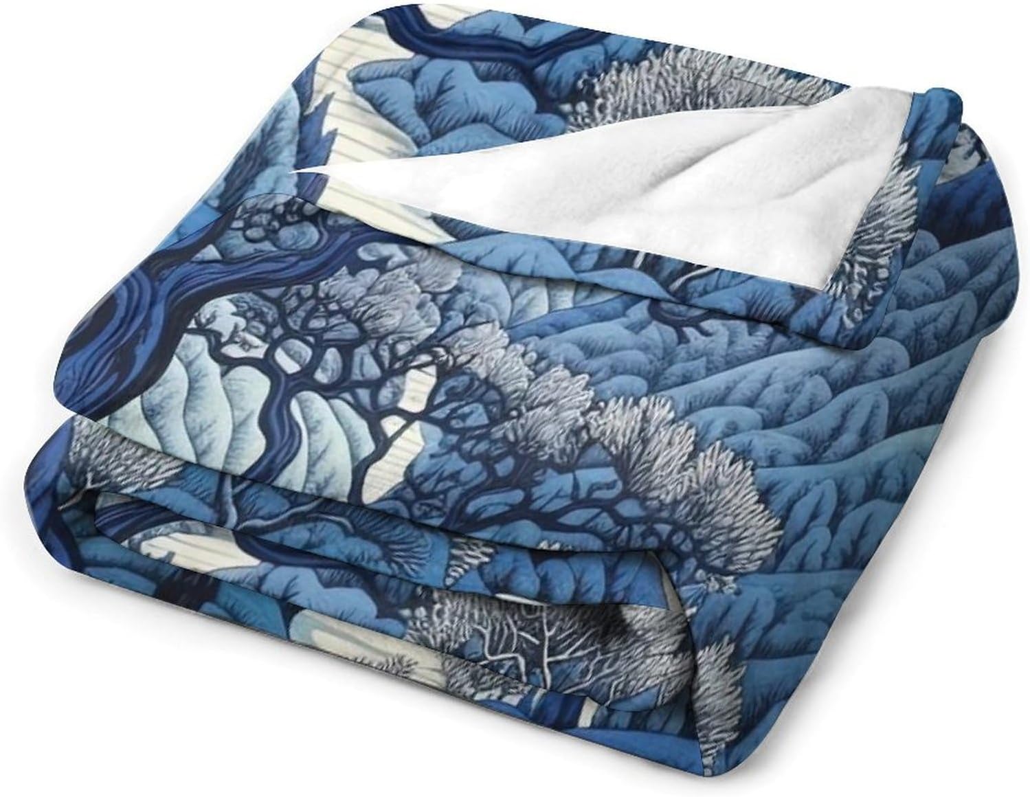 ArogGeld Indigo Blue and White Indigo Scenic Soft Luxury Flannel Blanket Asian Dynasty Royal Blue Chinoiserie Warm Throw Blanket for Camping and Travel for Winter 70x80in