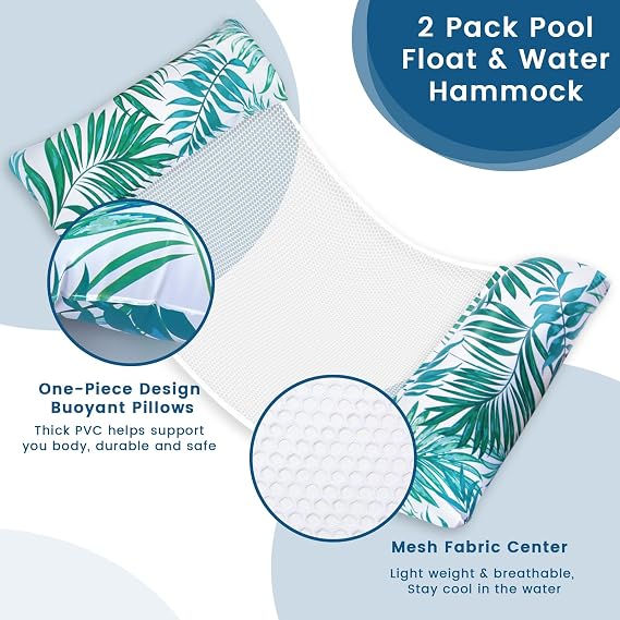 Pool Floats - 2 Pack Inflatable Pool Floats Rafts, Pool Floats Adult Size, 4-in-1 Floats for Swimming Pool Water Hammock