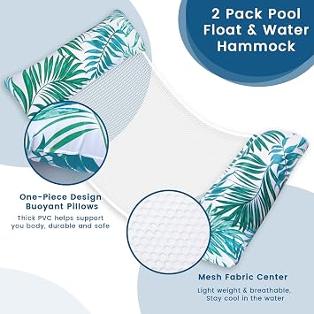 Pool Floats - 2 Pack Inflatable Pool Floats Rafts, Pool Floats Adult Size, 4-in-1 Floats for Swimming Pool Water Hammock