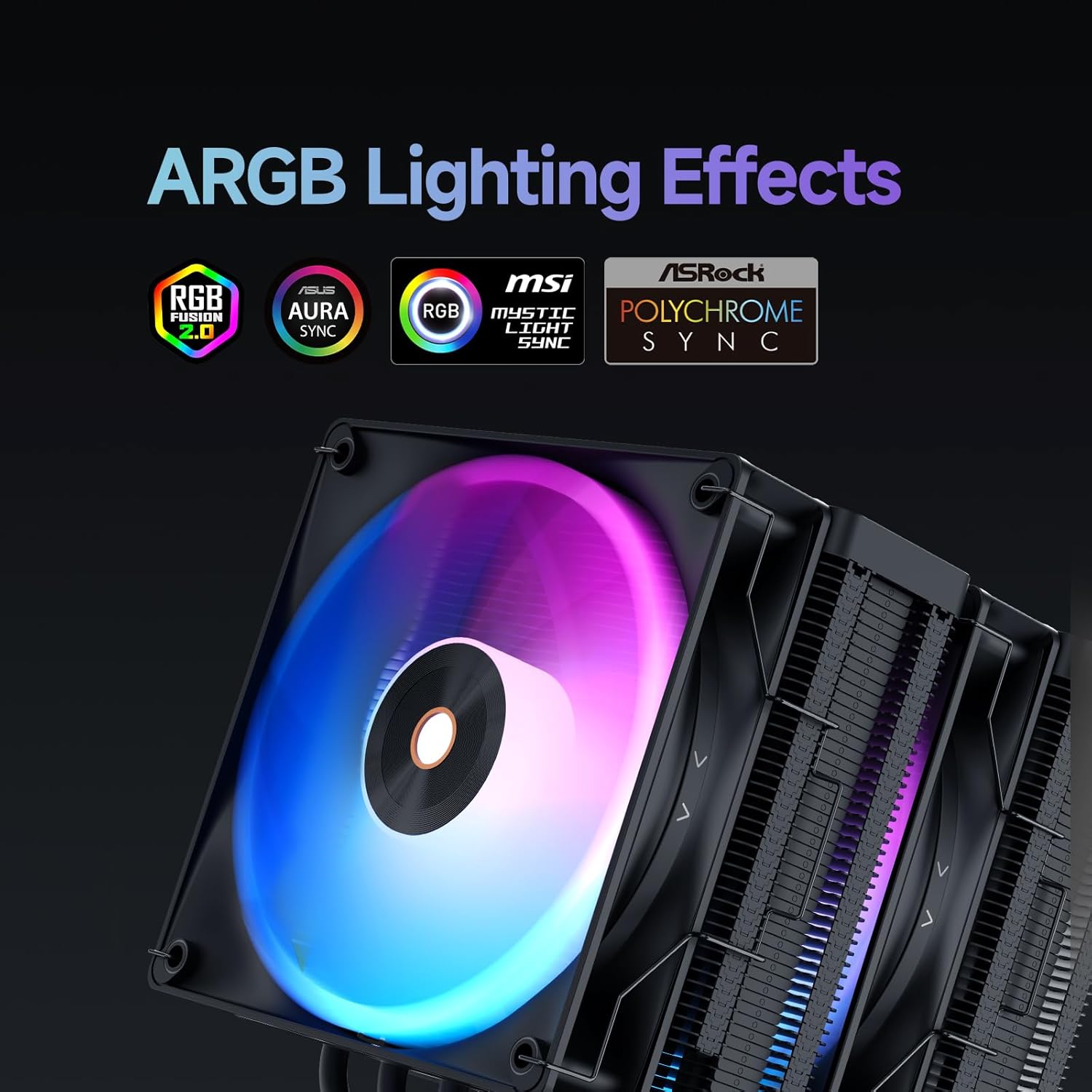 Delta A62 ARGB CPU Cooler,CPU Air Cooler with ARGB Function,120MM Hydraulic Bearing Silence PWM Fan,6 Copper Heat Pipes,Computer CPU Cooling Fan for AMD AM4/AM5,Intel LGA 115X/1200/1700/1851,BK