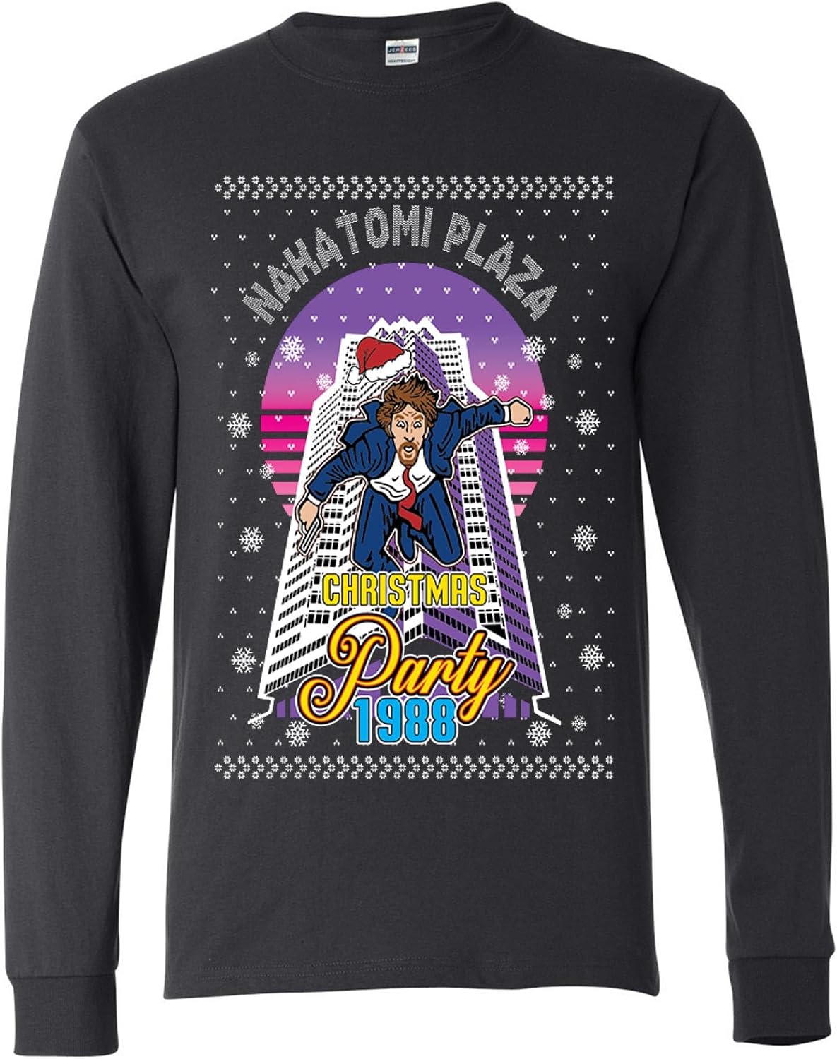 wild custom apparel Nakatomi Plaza Christmas Party 1988 White Logo Ugly Christmas Mens Long Sleeves