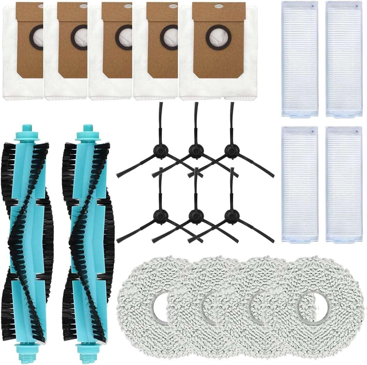 Retrobox® Pack de Accesorios Compatible con Robot Aspirador Cecotec Conga 11090 - Kit de Recambios Completos - Incluye 2 Cepillos Principales, 4 Filtros, 6 Cepillos Laterales, 4 Mopas y 5 Bolsas