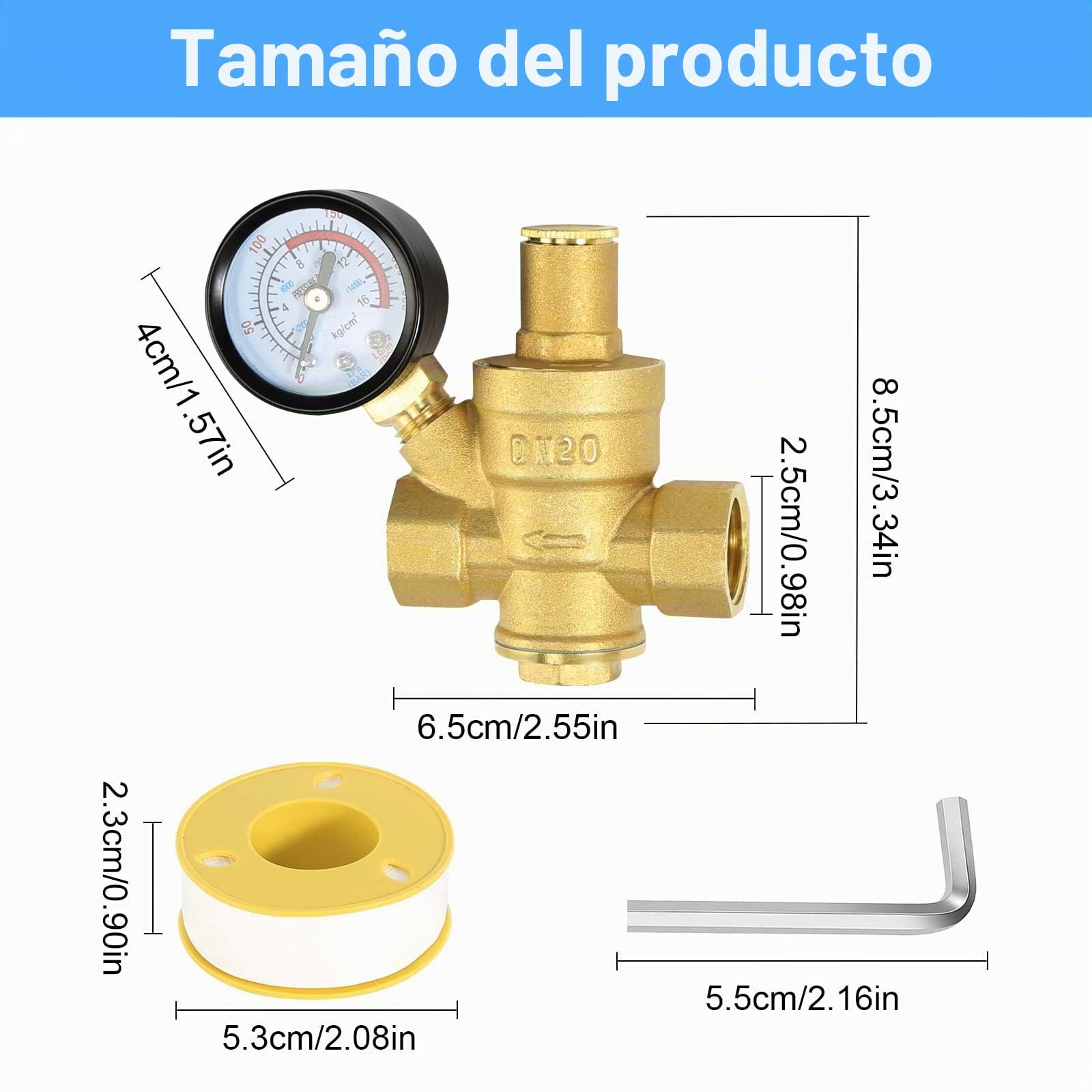 Regulador de Presión Agua DN20 3/4 Pulgada Latón Válvula Reductora