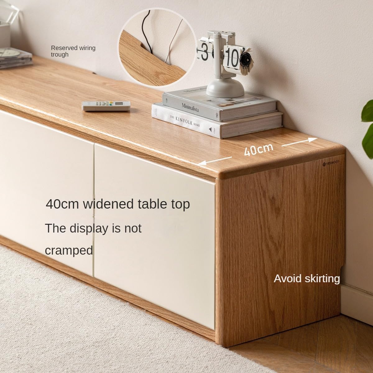 GVAwood Beech, Oak Solid Wood Modern White Integrated Log Floor TV Cabinet. 94.4x15.7x16.5 inch / 240x40x42 cm/Natural Wood Color/Oak TV Cabinet
