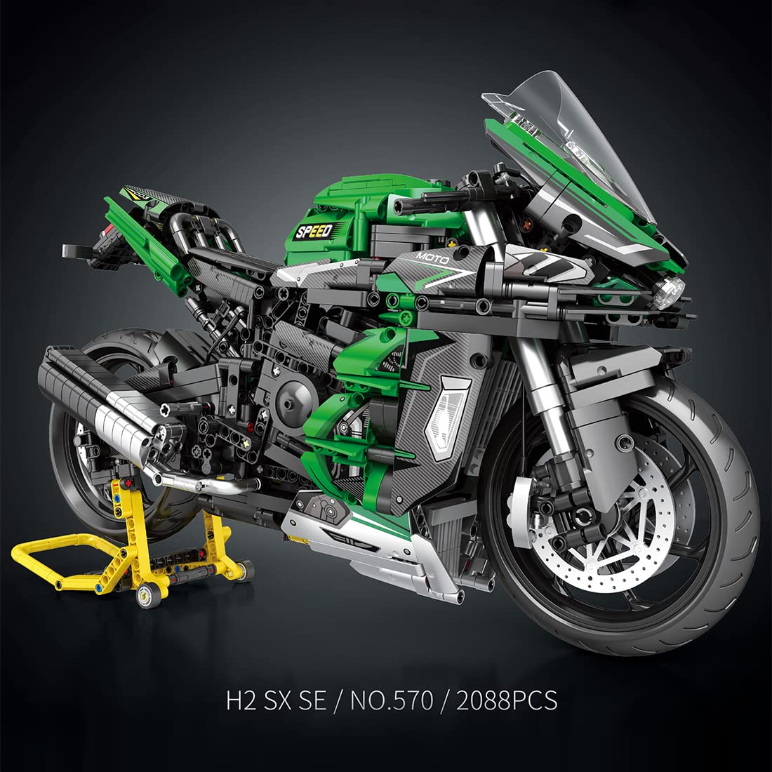 Reobrix 1:5 Motorrad-Modell Bausatz, 2088 Teile, für Kids, Teens und Erwachsene, Grün, Modern, Komplexes Bastelerlebnis, nicht zusammenklappbar