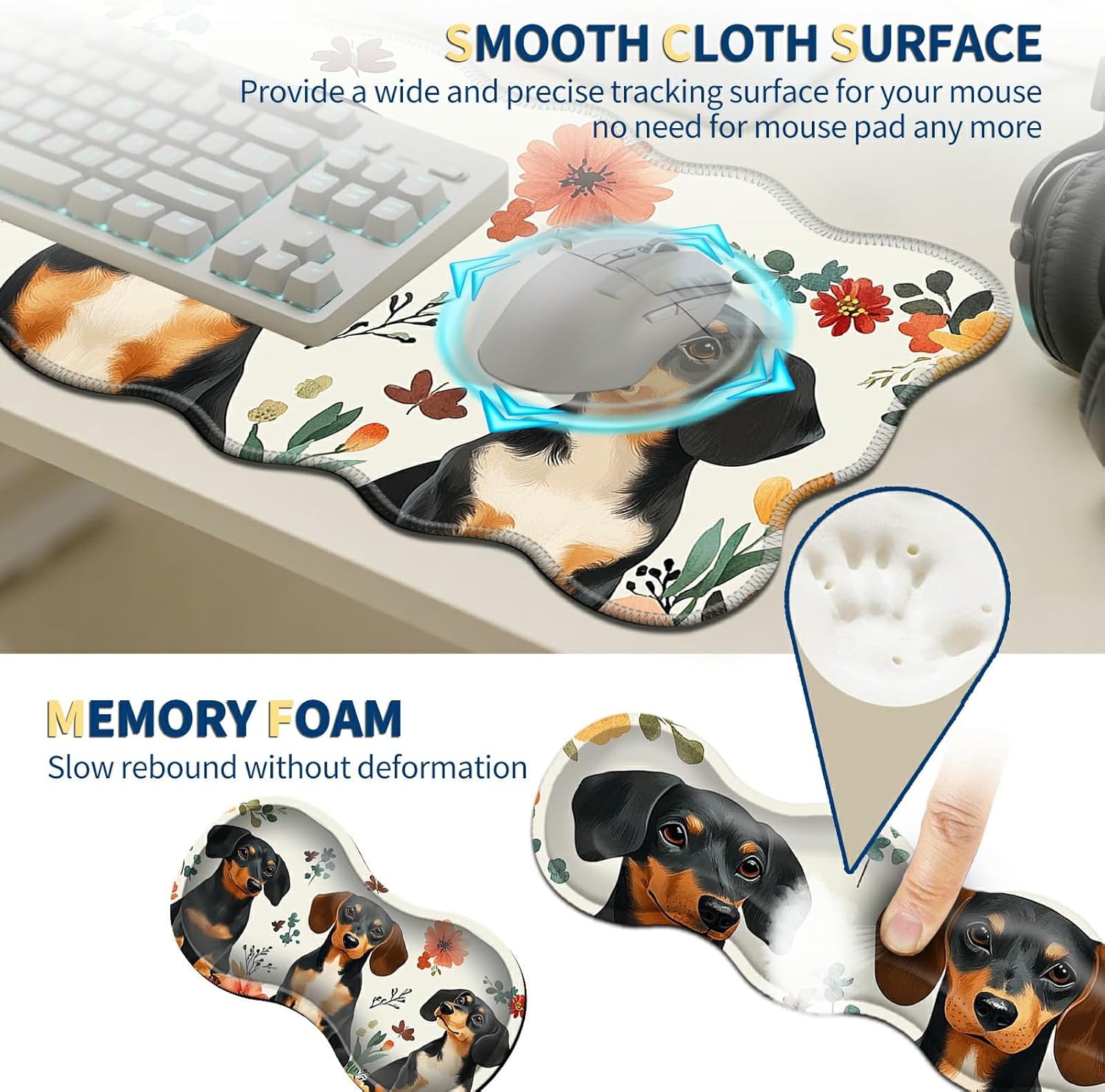 4-in-1 XXL Gaming Mouse Pad Set (31.5"x11.8") with Keyboard Wrist Rest,Mouse Wrist Support & Coaster,Non-Slip Desk Mat for Office、Home、Gaming,Dogs and Flowers
