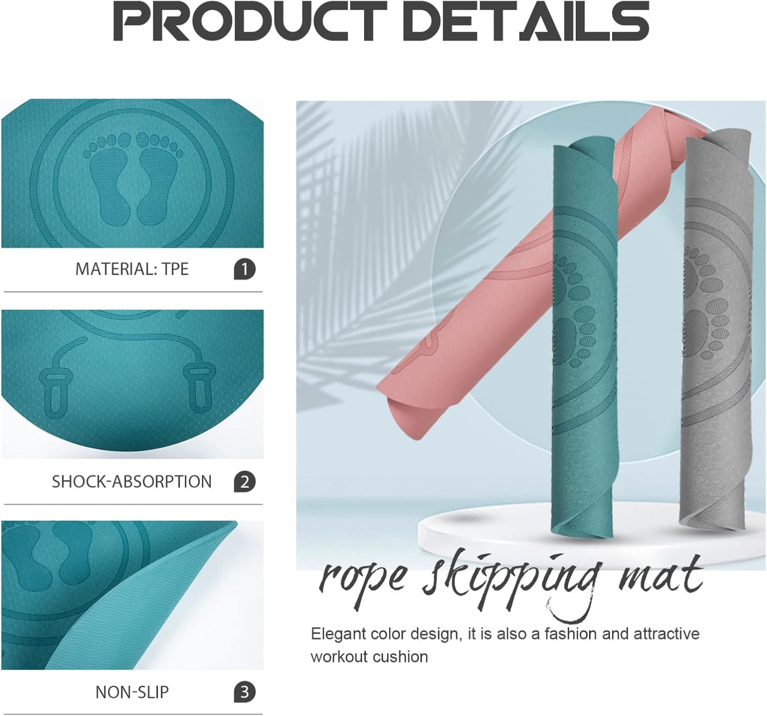 Exercise Equipment for Home Workouts Tpe Jump Rope Mat Workout Mat for Home Non-slip Shock-absorbing Design