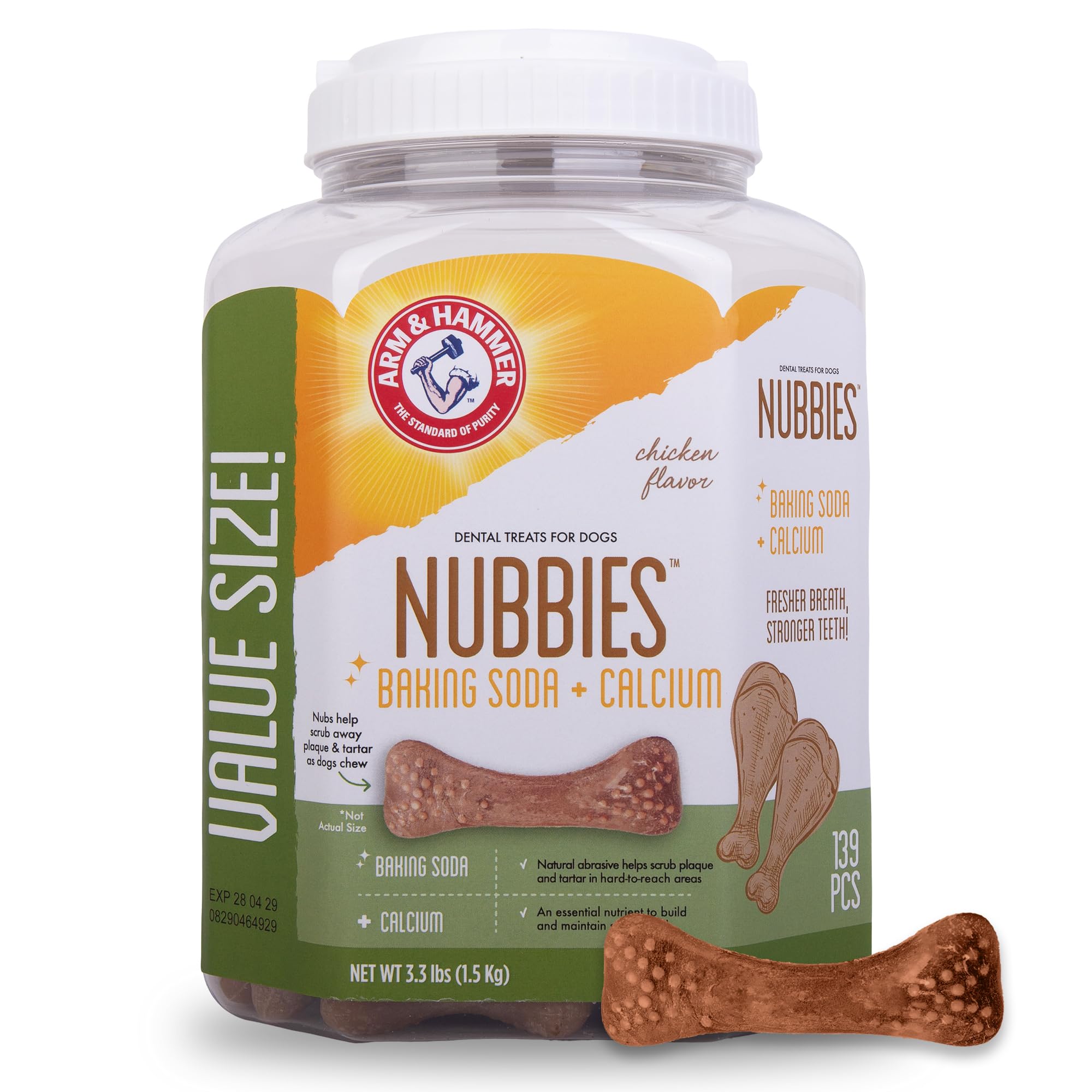 ARM & HAMMER Nubbies Dental Treats Value Size, Chicken Flavor, 139 Ct, 6-Pk