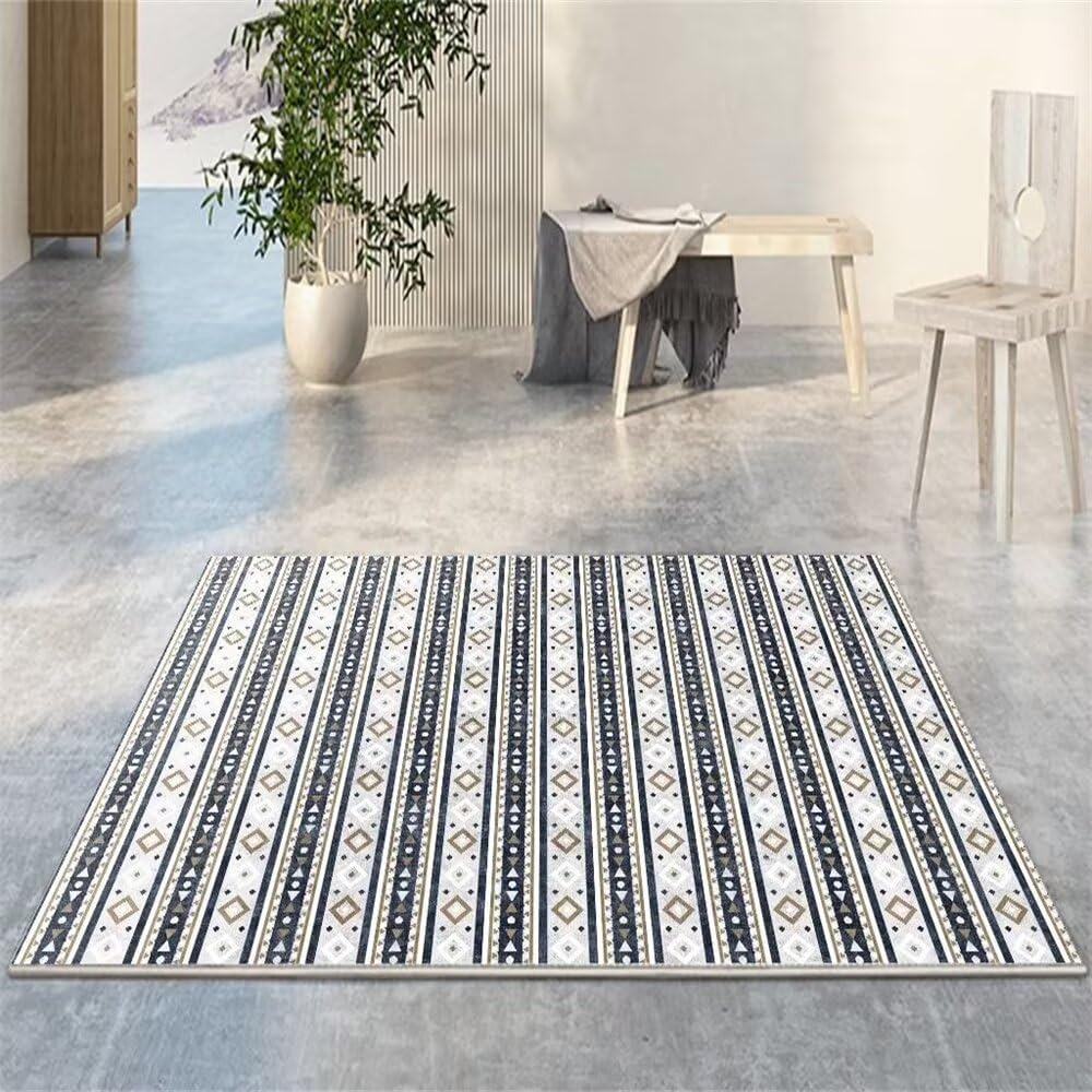 Tapis de salon bleu et gris 60x110cm géométrique et moderne