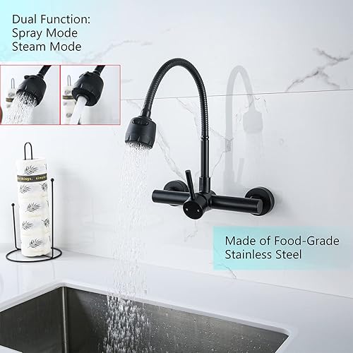 Miniatura 2 de ZHYICH Grifo de fregadero de cocina con pulverizador, grifo mezclador de acero inoxidable, acabado negro mate, certificado NSF y sin plomo para