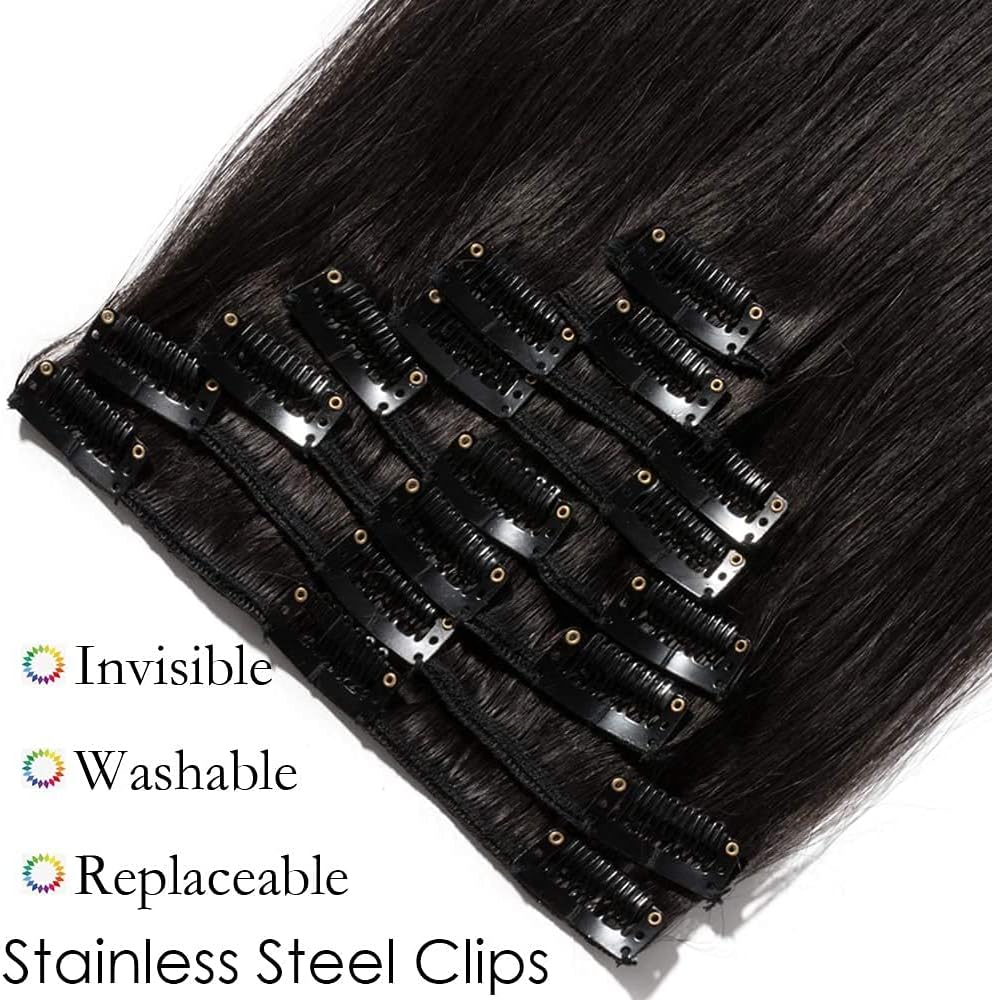 Silk-co Hair Extensions Clip in Hair Extensions Real Human Hair Brown 8 PCS Human Hair Extension Clip on Real Remy Straight -Basic Thickness-Thin Weft(12 inch-55g - Image 4