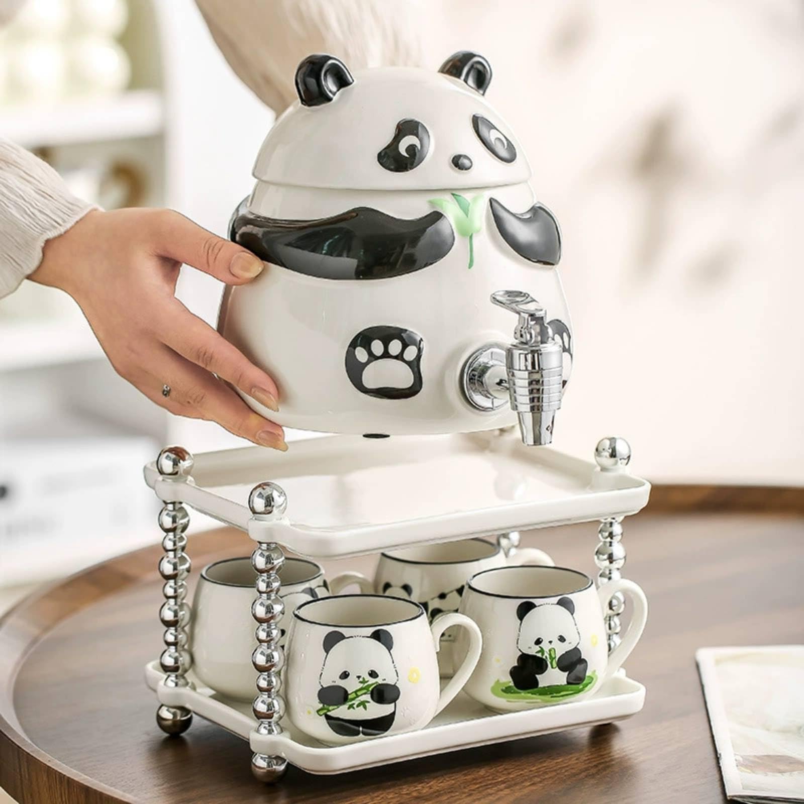 Colcolo Getränkespender Panda Wasserspender Tischzapfer Getränkebehälter mit Dicht Schließendem Deckel Stabile für Wohnzimmer Esszimmer Büro, Style to 3