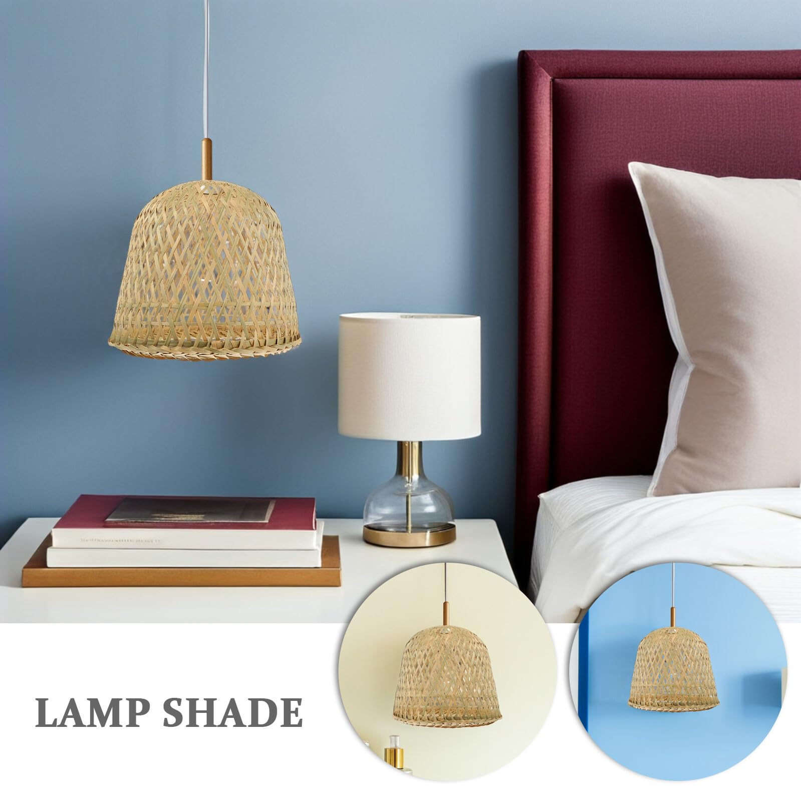 Paralume Apertura 4.2cm 2 Pezzi Stile Rustico in Bambù Intrecciato Leggero Copri Lampada da Sospensione per Adatto per Lampadine Illuminazione Domestica