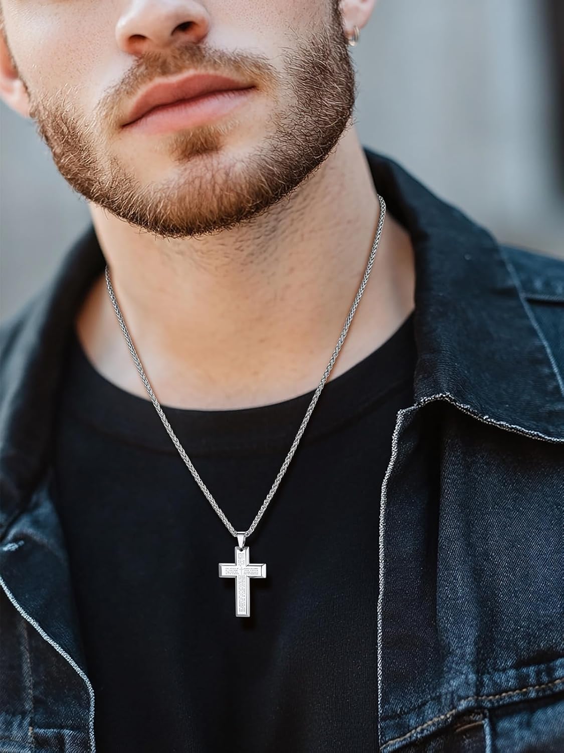 U7 Cross Necklace for Men, Stainless Steel Silver Black Gold Mens Cross Necklace, 22-24 Inches - Image 7