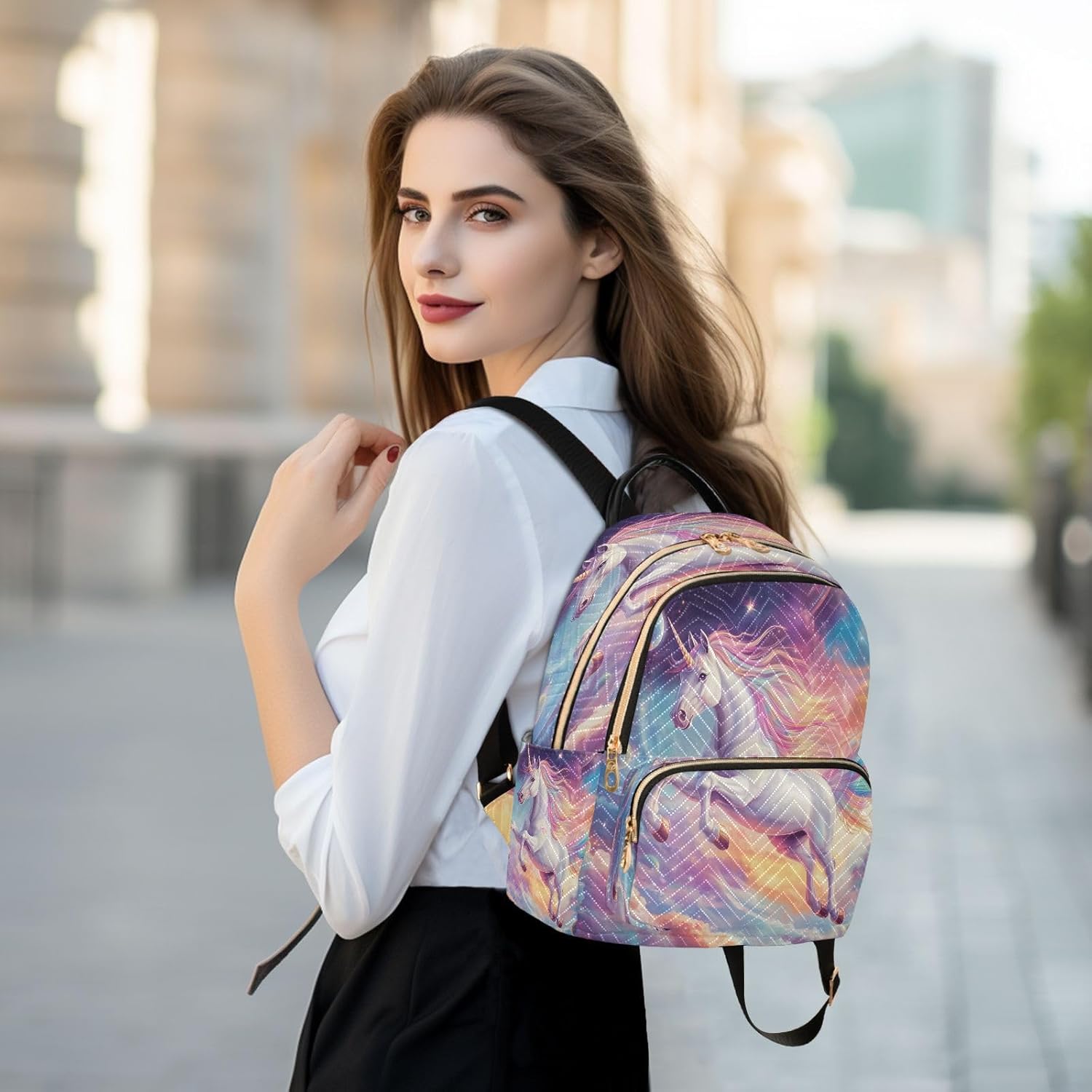 Rainbow Unicorn Nebula Backpack Purse for Women Shoulder Bag Fashion Daypack Ladies Handbag Lightweight Travel Bag Rucksack