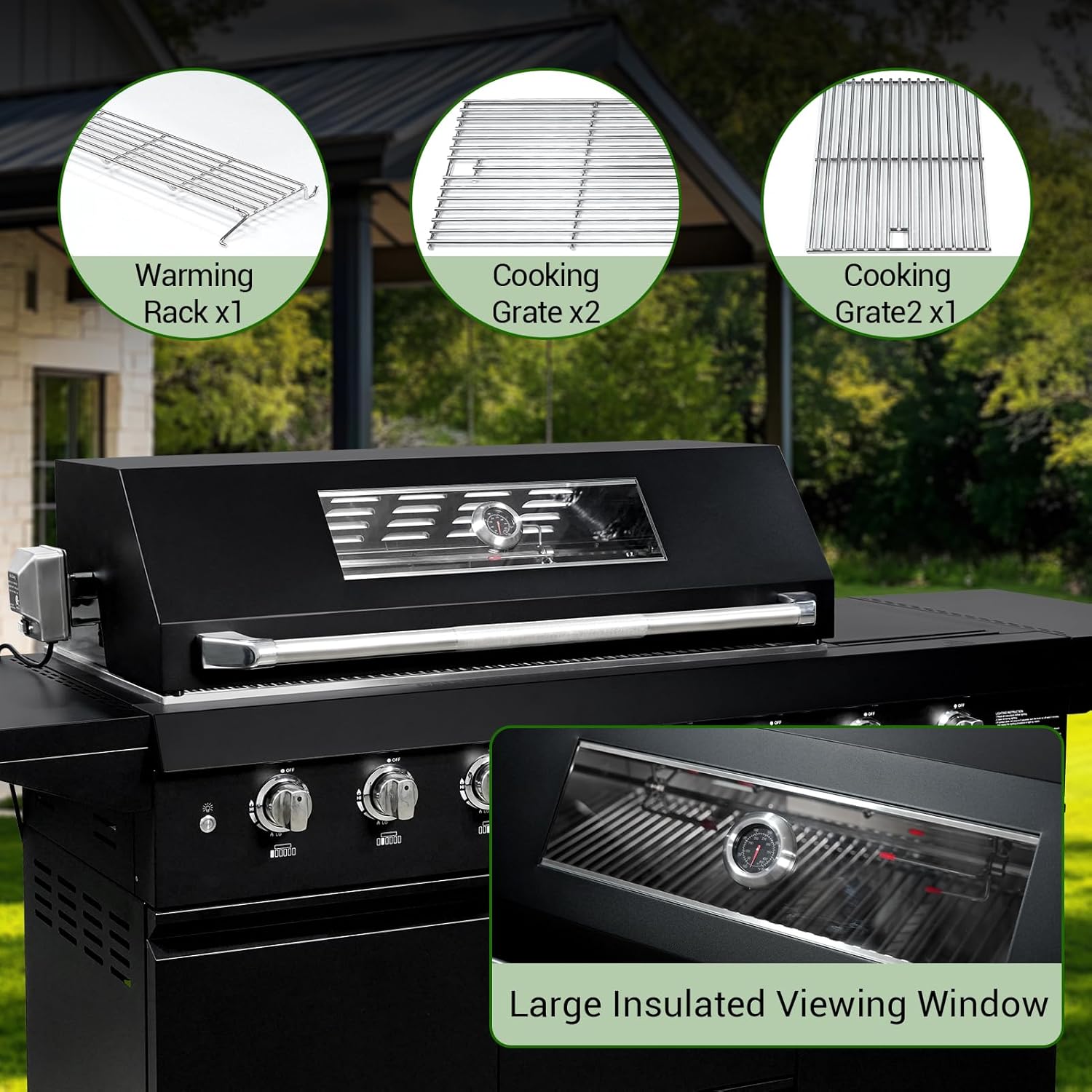 SINDA 6 Burners Gas Grill with Foldable Side Shelf, BBQ Outdoor Grill with 99000 BTUs Output, 3 Drawers for Backyard Barbecue Cooking & Barbecue Grilling，Black