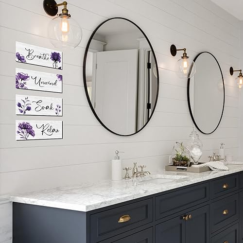 Miniatura 3 de 4 piezas de arte de pared de baño, rústico, granja, baño, decoración de pared de baño, letrero colgante de madera para el hogar, spa, baño,