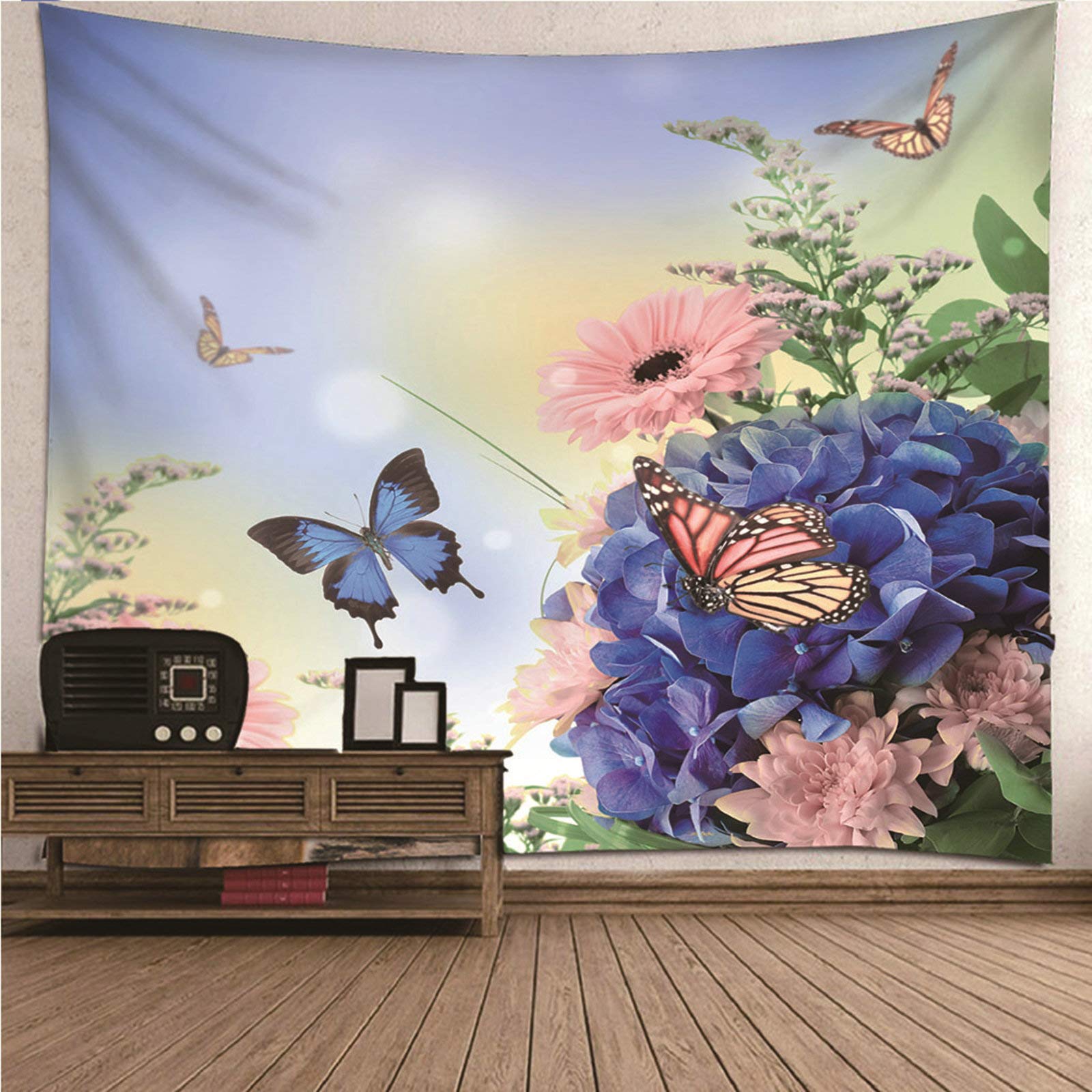 Tapiz de pared KnSam en poliéster premium con diseño de flores y mariposas 150x150