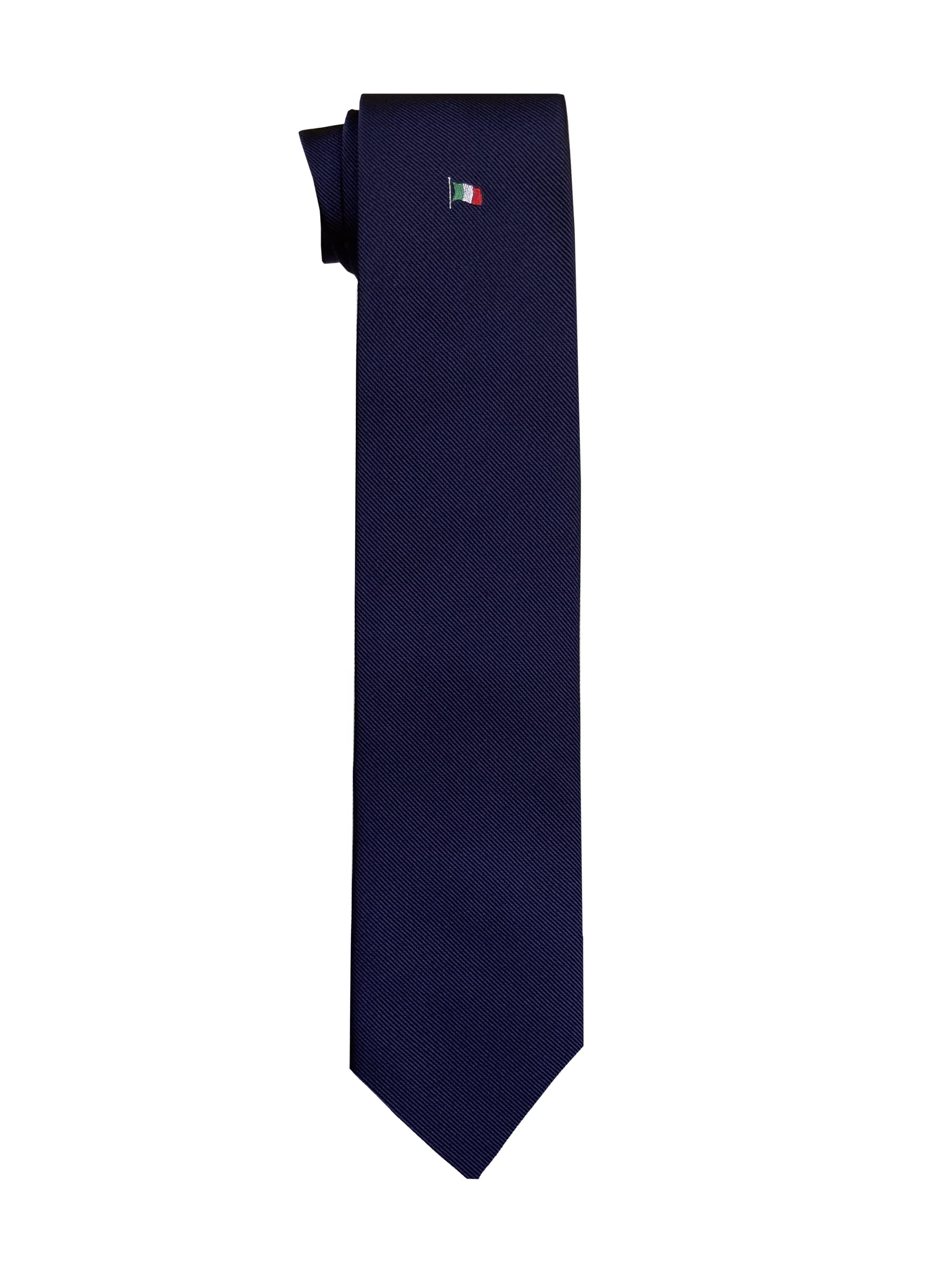 Remo Sartori Made in Italy Blue Necktie with Italian Flag Undernode Embroidery, 3.14'' Width, Silk