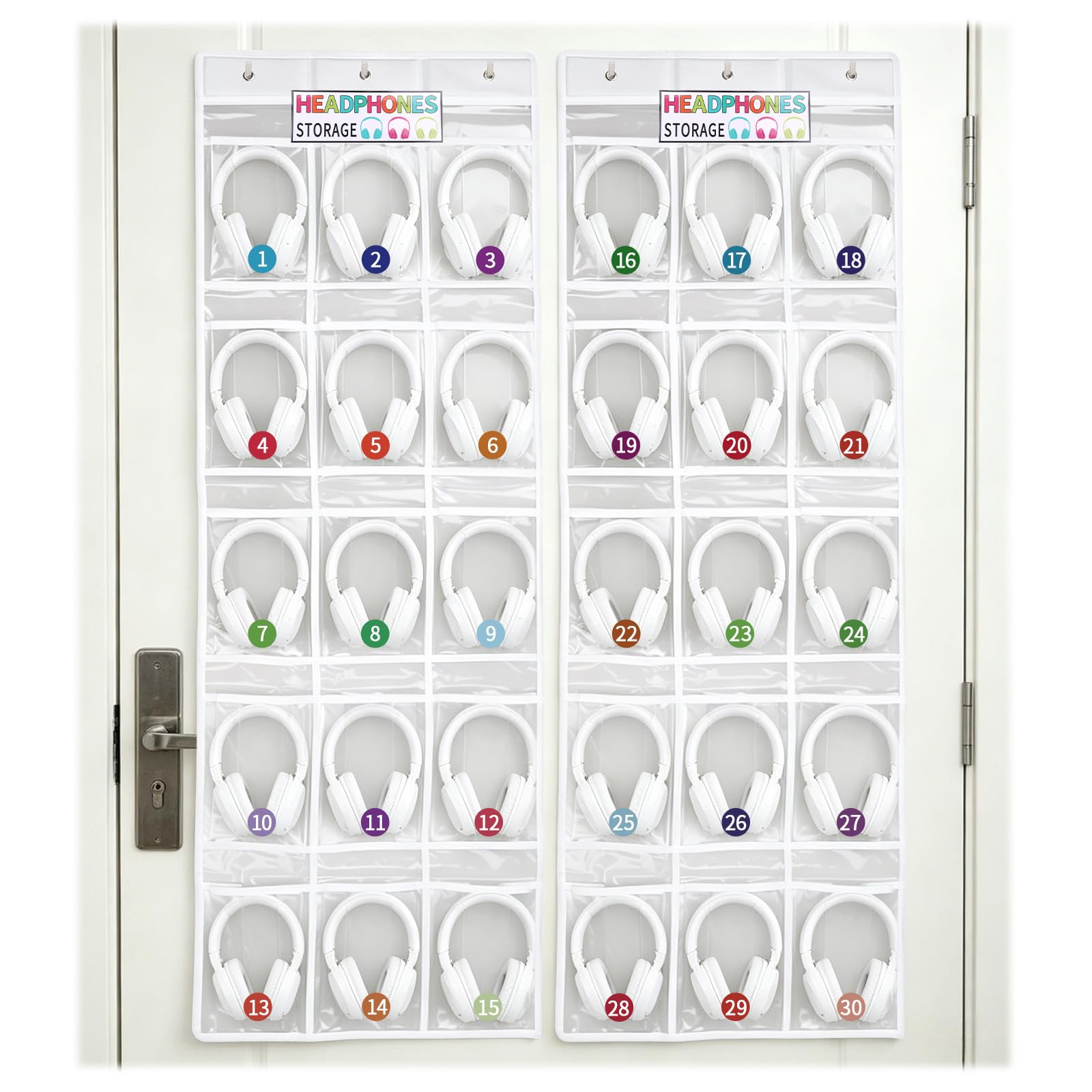 Rangement casque pour salle de classe avec 30 fentes en PVC transparent