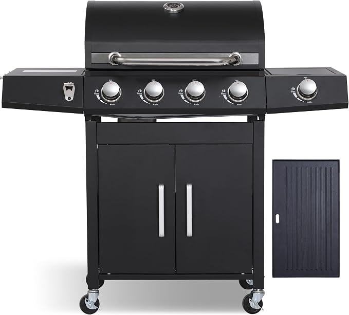 4-Burner Propane Gas Grill and Griddle Combo with Side Burner